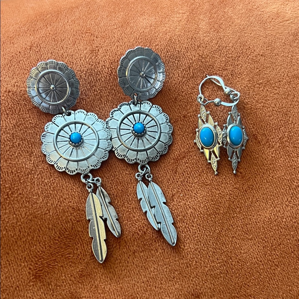 Turquoise and Silver Feather Earring Bundle